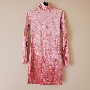 Bumpsuit Long Sleeve Crushed Velvet Pink Valentine Turtleneck Mini Dress Size M